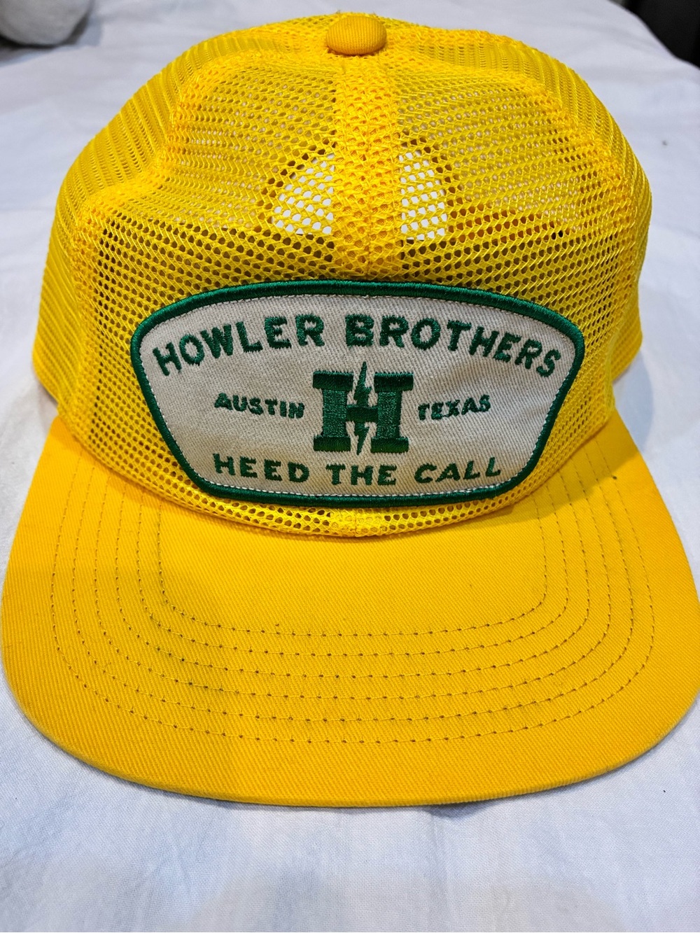 Howler Brothers Yellow Mesh Trucker Hat with Green Patch